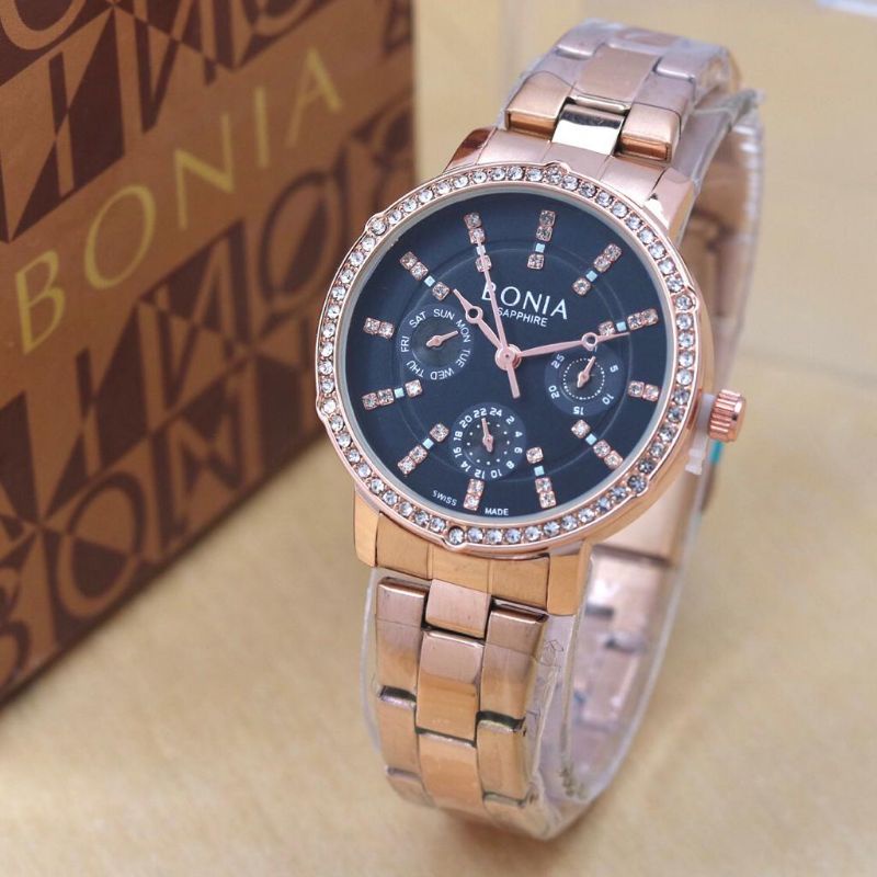 Promo  Jam Tangan Premium Wanita / Cewek Bonia Chrono Aktif Rantai Steel