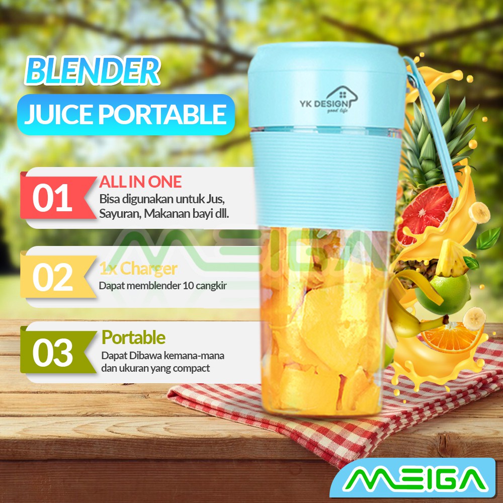 MEIGA Blender JUS PORTBALE Blender MULTIFUNGSI BLENDER BUAH Cup 300 ml DENGAN MEREK YK DESIGN YK-100