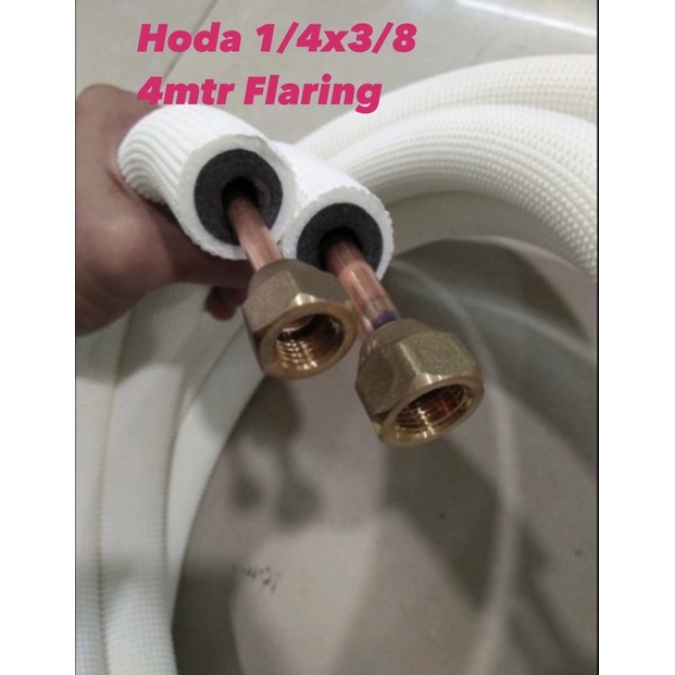 Pipa ac HODA 1/2pk 3/4pk 1pk siap pakai 4 METER sudah Flaring nepel