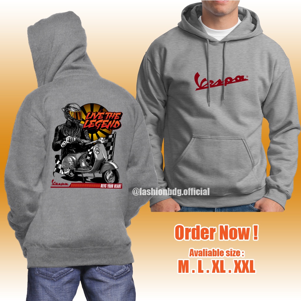 Jaket Sweater Vespa Live the Legend Hoodie Bahan Tebal