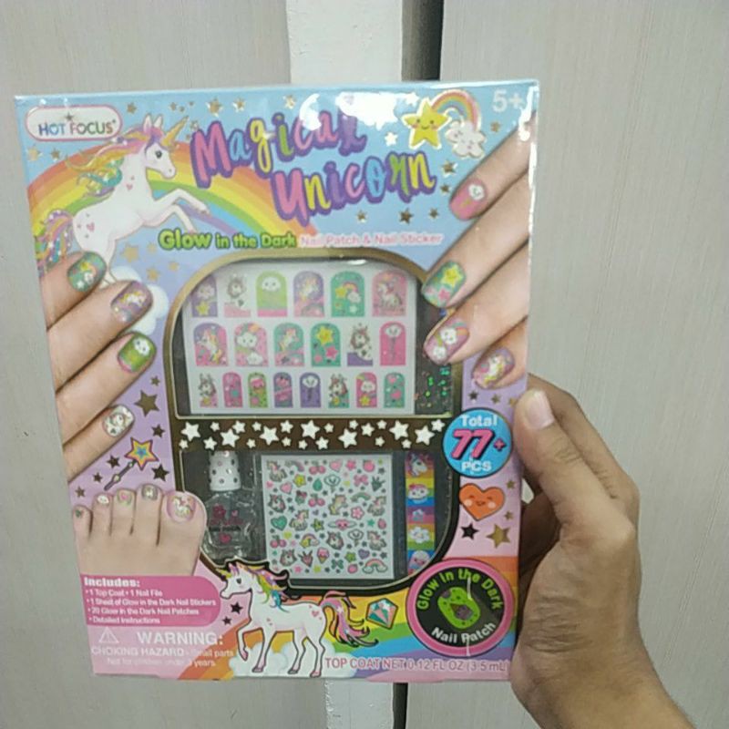 PROMO Mainan Kuku Palsu Magical Glow in the Dark Sticker Nail Unicorn Nails