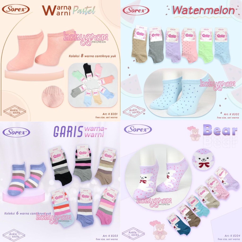 Sorex Kaos Kaki Wanita Perempuan Ankle K 8201 8202  8203 8204 8205 Socks Kerja Kantor Semata Kaki Freesize