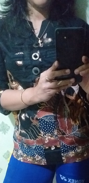 Atasan Blouse Batik Wanita Lengan Panjang Motif Wayang Bahan Katun Stretch, 124 Gw#