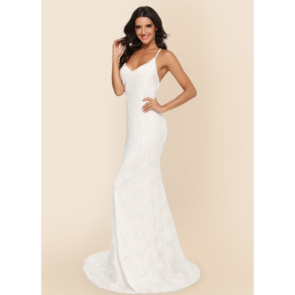 New Sexy v-neck evening party dress women Elegant lace sleeveless white dress female 2020