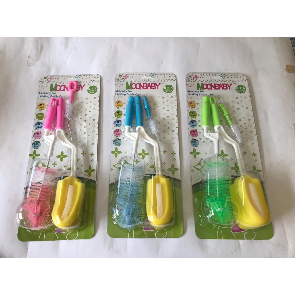 Moonbaby sikat botol, busa,spons dan nipple brush 3in1 aman untuk bayi