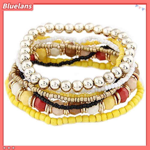 Gelang Bangle Multilayer Bahan Akrilik Aksen Manik-Manik Gaya Bohemia Untuk Wanita