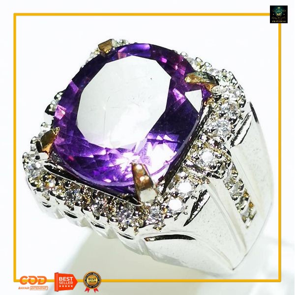 Cincin Batu Akik Permata Amethys / Batu Kecubung Kalimantan / Amethys Alam Kecubung / Cincin Ungu