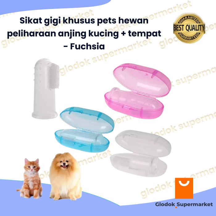 Sikat gigi khusus pets hewan peliharaan anjing kucing + tempat - Fuchsia