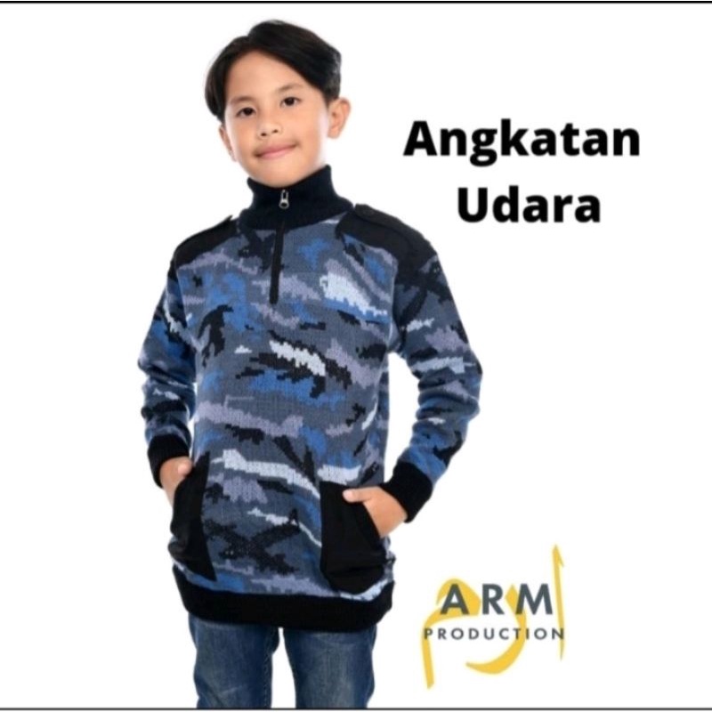 switer rajut anak loreng army