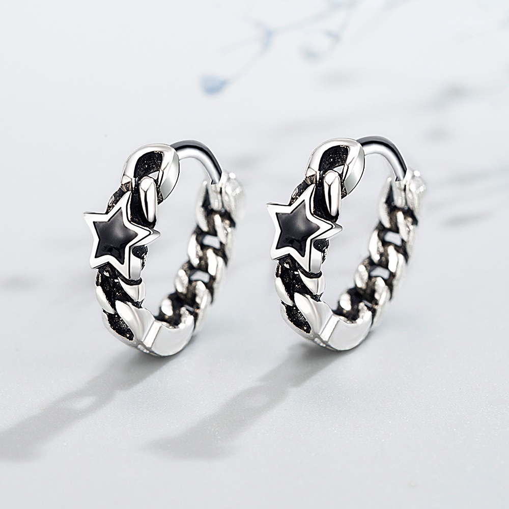 Anting Perak 925 Wanita Retro Hollow Bintang Berujung Lima Fashion Jewelryyarrings Penuh berlian batu akik Perhiasan Fashion/Subang Telinga anting perempuan