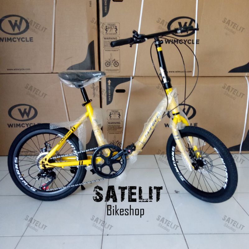 Sepeda Minivelo Minion Sakoni Supreme / BNB Vicky Ukuran 20 Inch 7 Speed dan Rem Cakram-Kuning