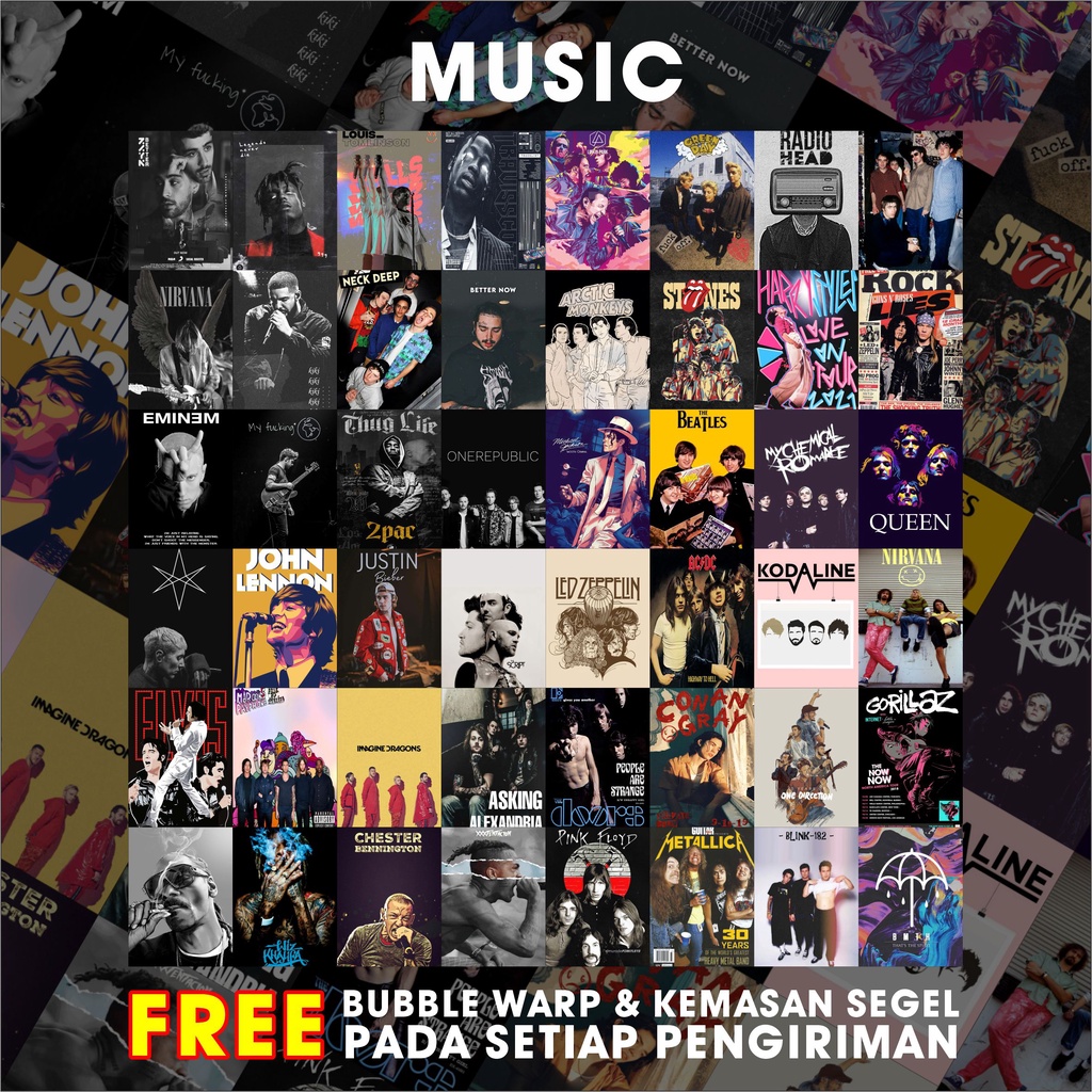 ( 48 PCS ) Poster Dinding Aesthetic Bundle Music | Poster kamar | Hiasan kamar