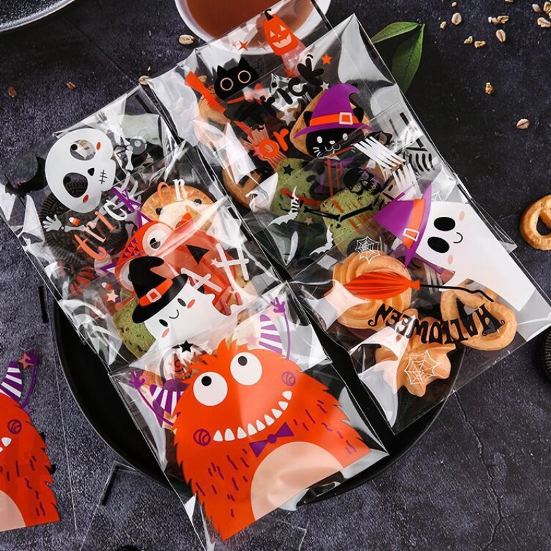 100pcs Kantong Plastik Permen / Kue / Snack Motif Halloween Untuk Dekorasi Pesta
