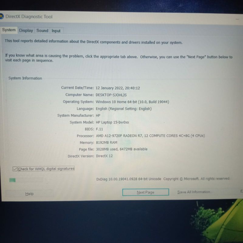 Laptop Hp 15 - bw073AX Amd A12-9720P Gen 7 DualVga Amd Radeon R7 + Amd Radeon R7 M340 Ram 8GB /1TB Layar 15 inch