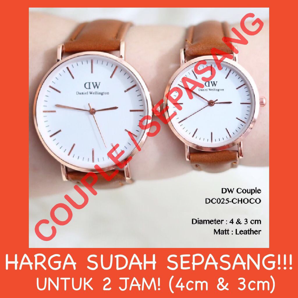 HARGA SEPASANG! Jam tangan couple pria wanita tali kulit grosir free baterai cadangan termurah DC002