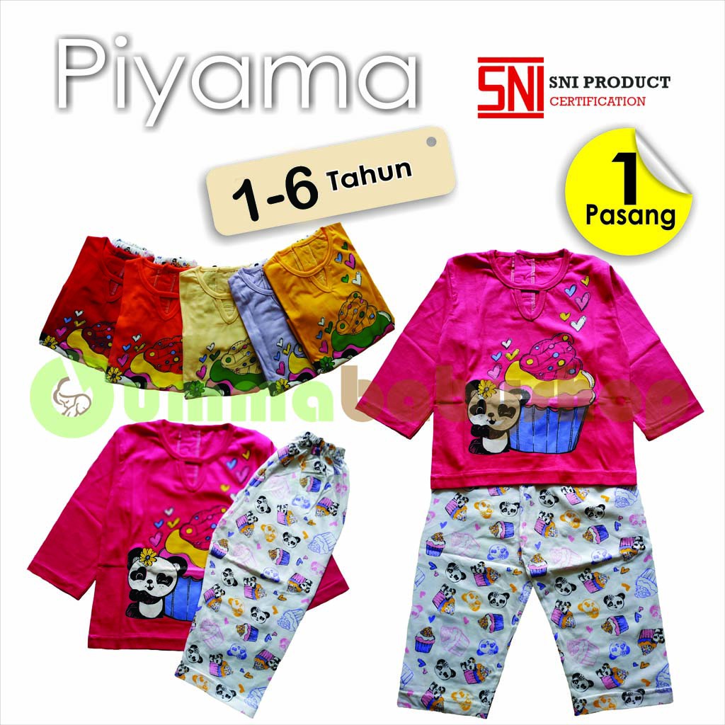 Piyama Anak Lengan Panjang Baju Tidur Anak Bahan Kaos Katun Cewek Perempuan Setelan Pakaian 1-6Tahun