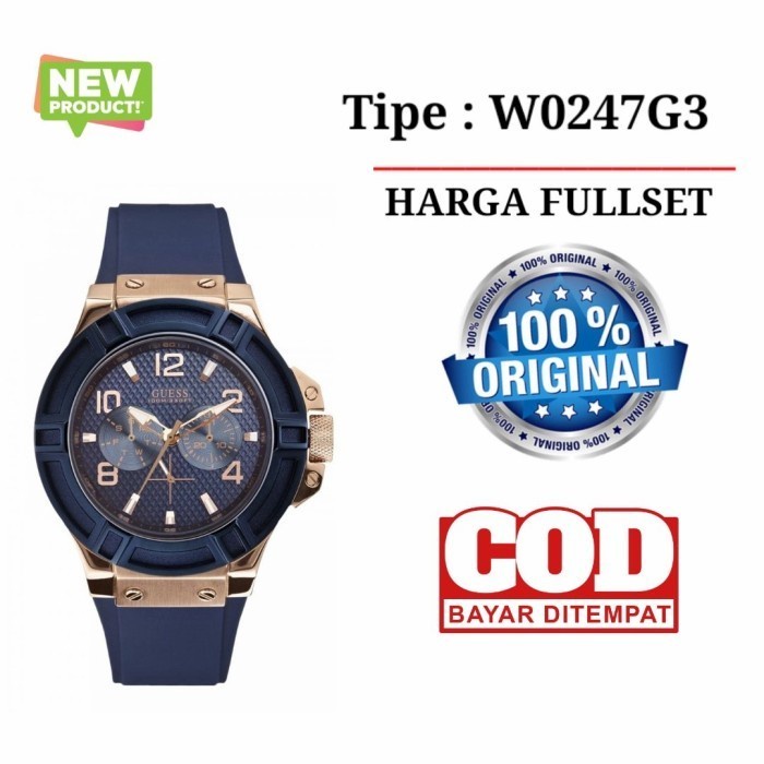 Jam Tangan Pria Merk Guess Original All Stainless W0247G3 Baterai
