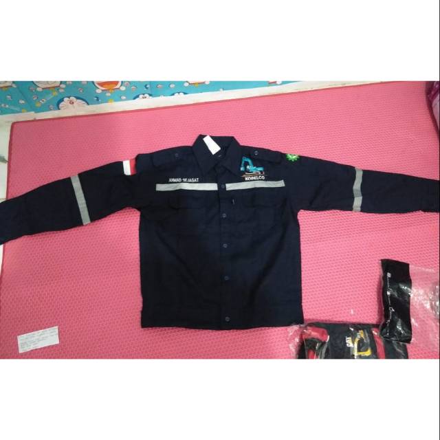 Baju kerja alat berat kobelco hitam/seragam safety proyek operator bangunan/Kemeja pria kerja