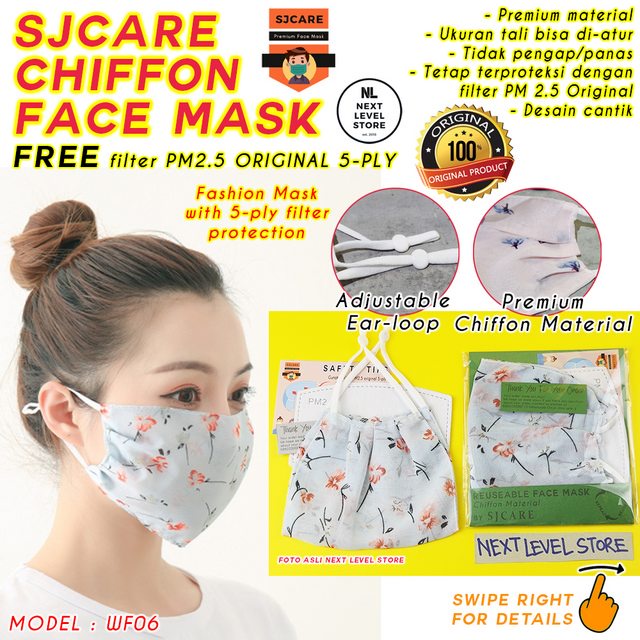 Chiffon Fashion Face Mask Breathable Masker Kain BONUS FILTER PM2.5 - WF06