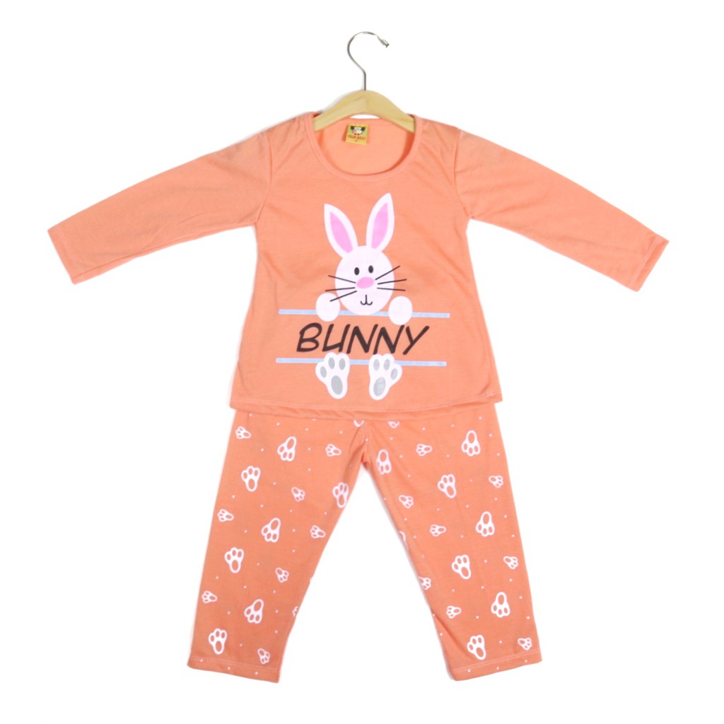 SETELAN FASHION ANAK SIKUNING  SRM21 BAJU ANAK PEREMPUAN MOTIF BUNNY BAHAN KAOS 2-6 TAHUN