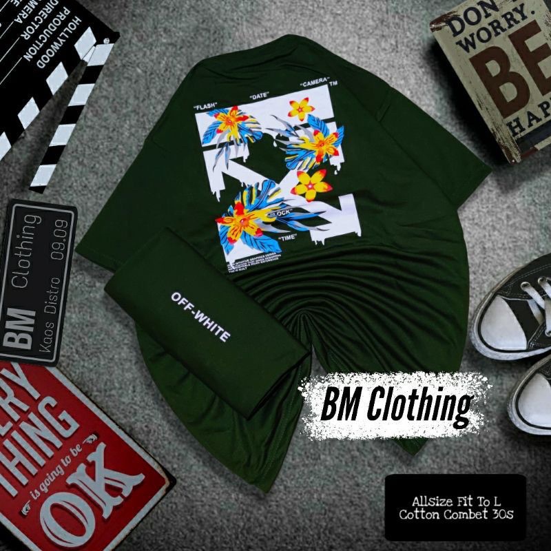 BAJU KAOS T SHIRT DISTRO OFF WHITE FLOWER PRIA WANITA COWOK CEWEK UNISEX PREMIUM ORIGINAL