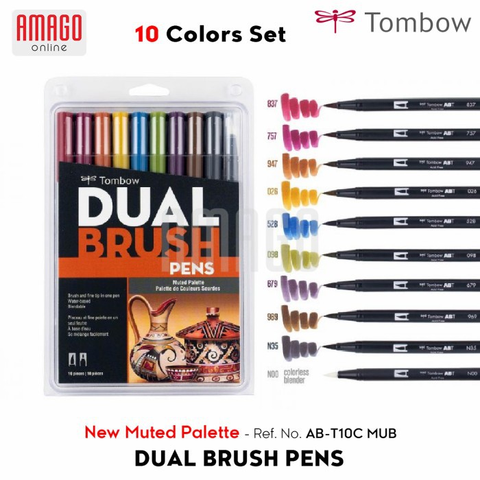 TOMBOW Dual Brush Pens - NEW MUTED Palette of 10 colors - AB-T10C MUB