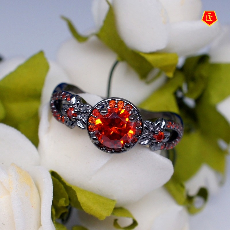 [Ready Stock]Purple Diamond Black Gold Ring Female Creative Personality