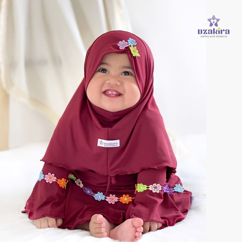 GAMIS BAYI 0-2thn RENDA BUNGA MELATI PELANGI KANAYA MAROON JERSEY TWIST PREMIUM ORIGINAL by DZAKIRA