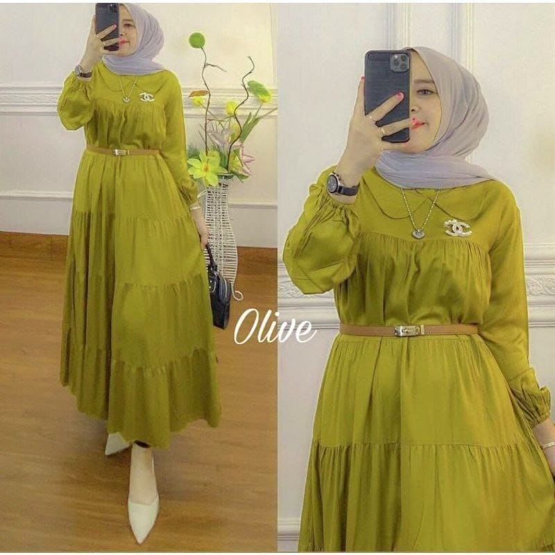 [ free bross &amp; free belt ] MARSYA DRESS BAHAN RAYON PREMIUM LEMBUT || A1 -Gamis wanita terbaru 2021 murah -Gamis wanita terbaru