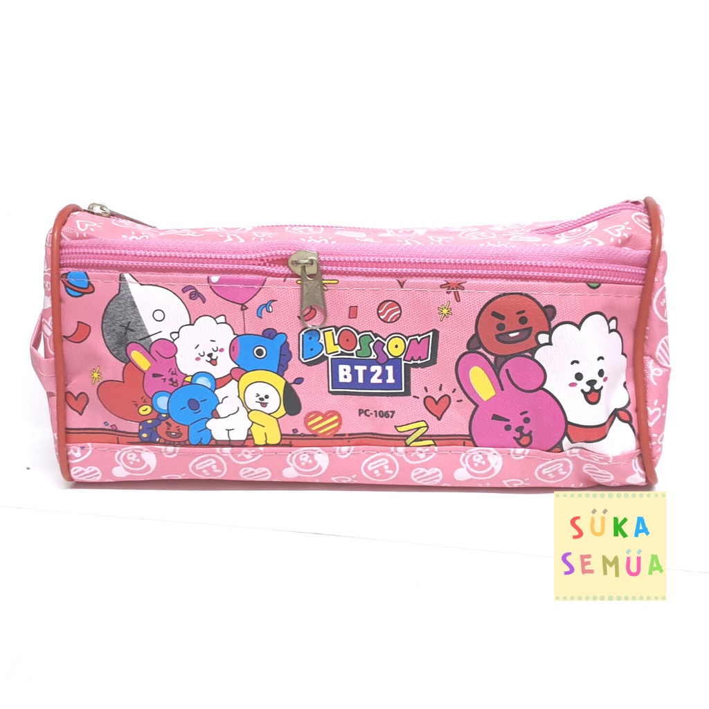 Tempat Pensil 2 Resleting BTS - BT21 // Kotak Pinsil Alat Tulis Wadah Kostak Pencil Case KPop Army-Pink