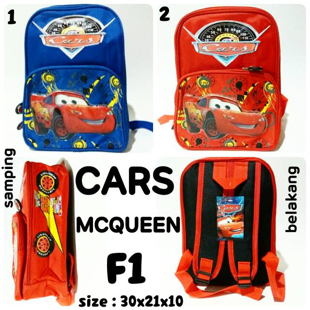 Tas Sekolah Ransel Backpack Cars Mcqueen Racing Merah Biru Murah F1 Mobil Anak Cowok TK SD Paud Lucu