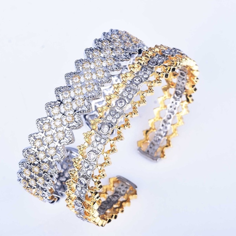 Italian Handmade Brushed Craft Vintage Palace Style Mesh Full Diamond Bracelet