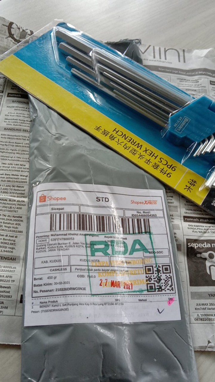 Berent Kunci L Set Panjang Hex Key 9 Pcs Long Bt2150