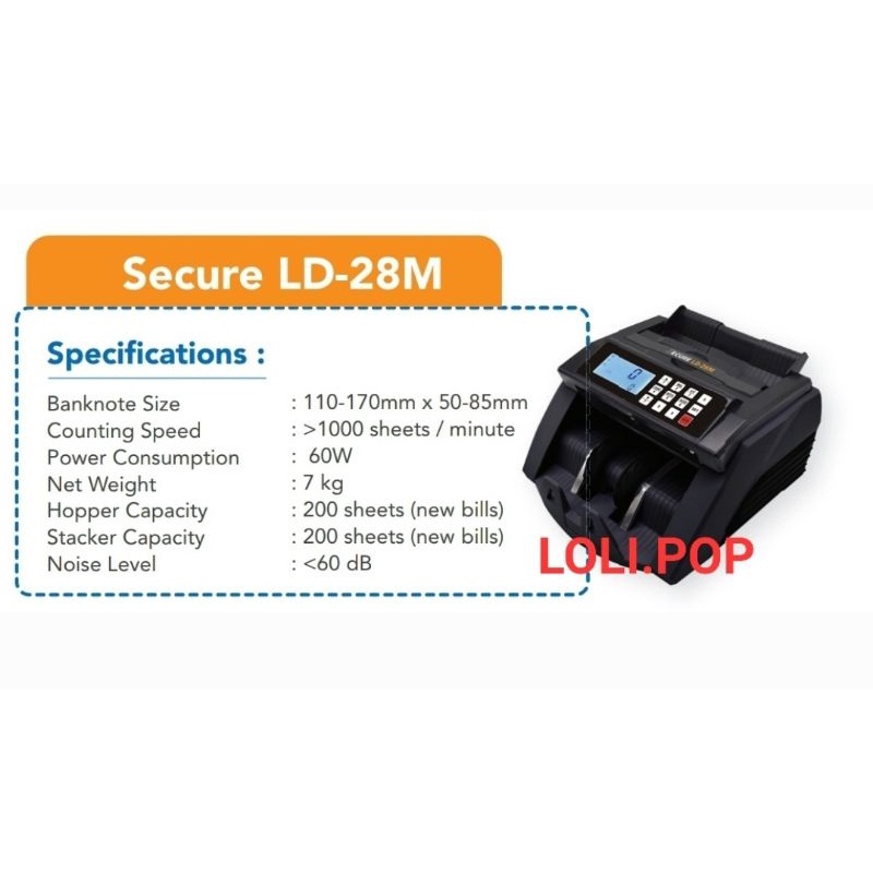 Mesin Penghitung Uang SECURE LD 28M ORIGINAL - Money Counter Detector LD-28 M