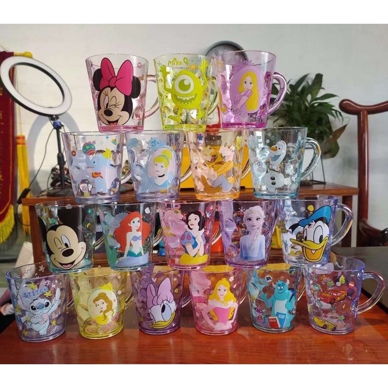 Gelas Mug Anak Transparant Disney 300ml Handle Gagang