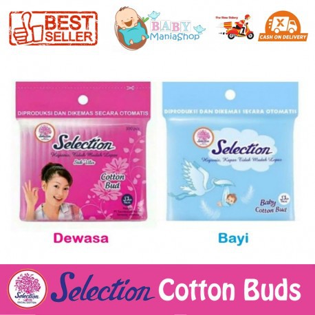 Cotton Buds Selection 100pcs Korek Kuping Permbersih Telinga Bayi Dewasa Cotton Bud Swabs Kapas