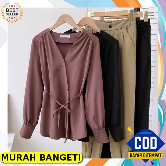 Atasan Kemeja Hem Wanita Cewek Jumbo Lengan Panjang Kotak Wp262 K Ey235 [Yuka Kotak Ro] Wanit Katun 