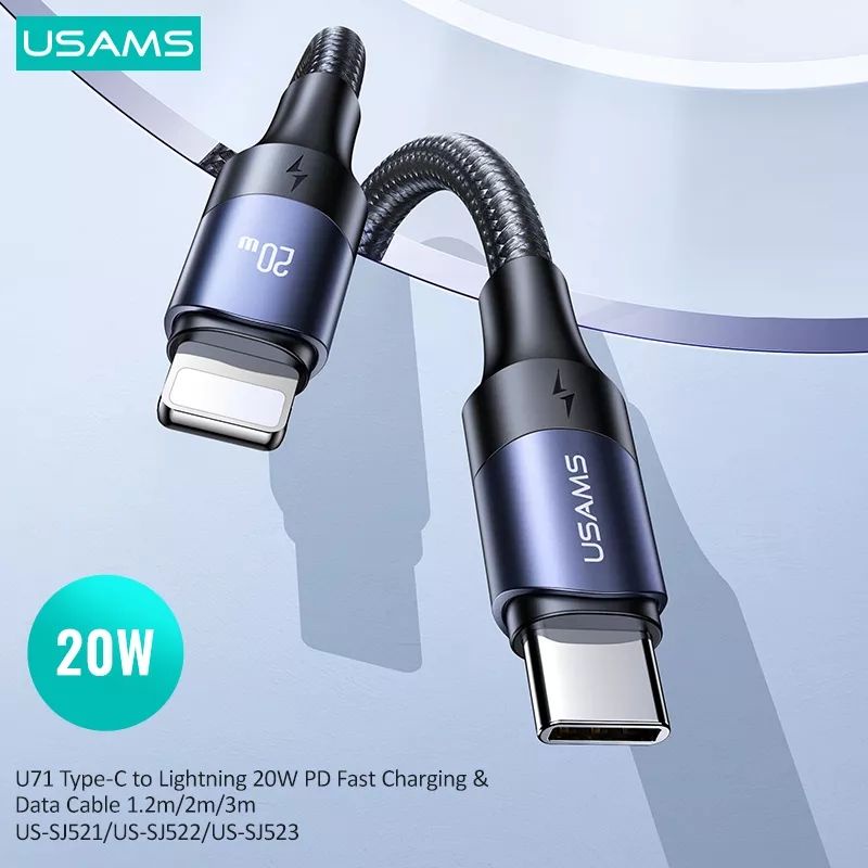 USAMS PD Fast Charging Data Cable 20 iP 14 13 12 Qc 3.0 Braided Cable