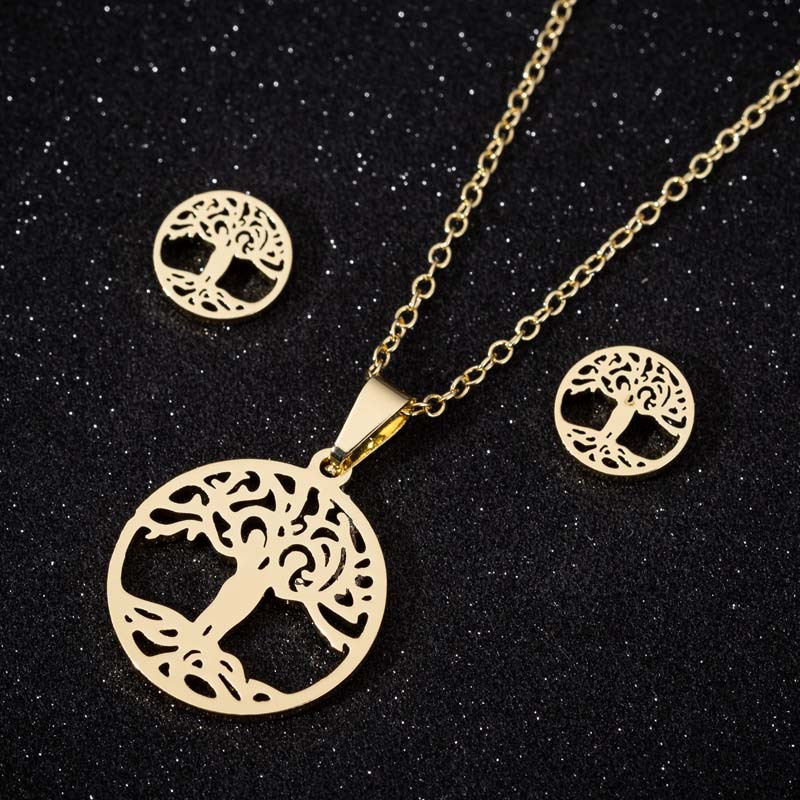 Set Perhiasan Kalung Desain Pohon Kehidupan Model Rongga Gaya Eropa Dan Amerika