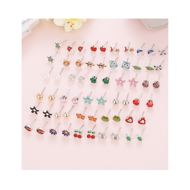 LRC Anting Set Fashion Color Stainless Steel Fox Frog Mushroom Ear Stud Set 3 PCS D81520