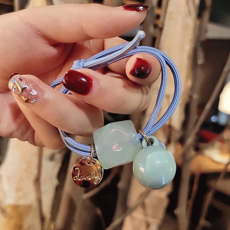 MURMURE.ID | IKAT RAMBUT KOREA SIMPLE MOTIF BULAT KOTAK PERMEN KARET TALI RAMBUT WANITA HA069-TALI BIRU