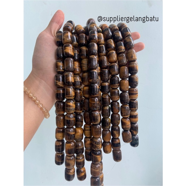 bahan renceng Brown Tiger Eye Cokelat tabung 14mm gelang kalung akik