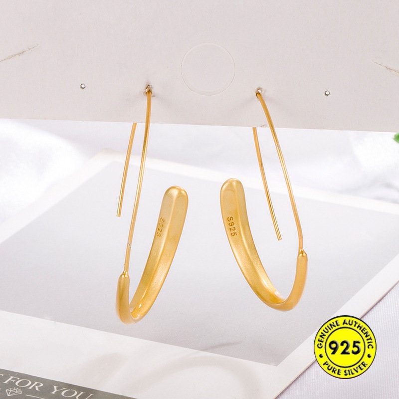 Anting Tusuk Sterling Silver 925 Lapis Emas 18K Desain Geometri Untuk Wanita U944