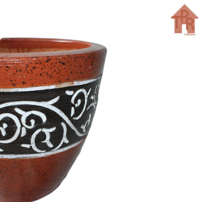 Set Pot Bunga Pot Tanah Liat Ukir Batik Borneo size No.3 - D30
