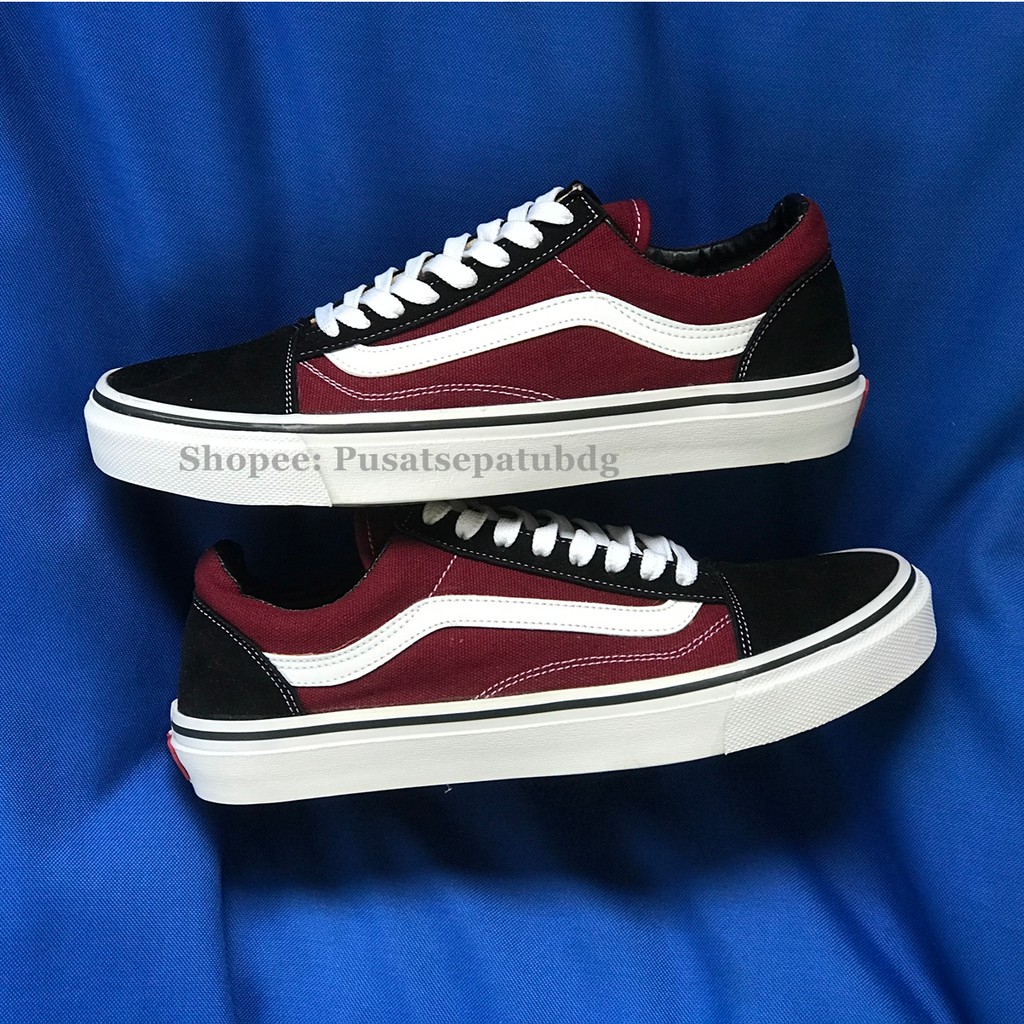 VANS OLDSKOOL BLACK MAROON WHITE WAFFLE DT