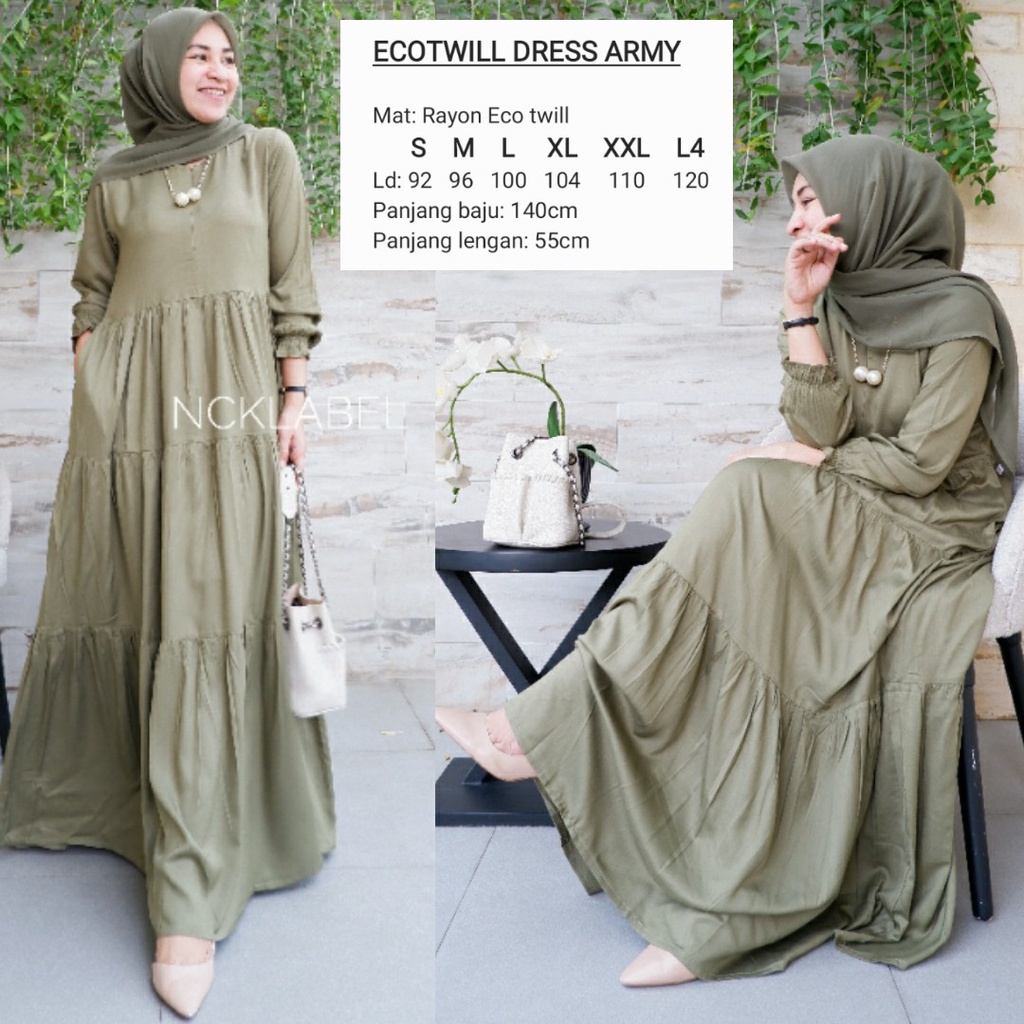 Eco Twill Dress NCK Label / daily dress / gamis adem / Size Jumbo Lengkap / Gamis Polos