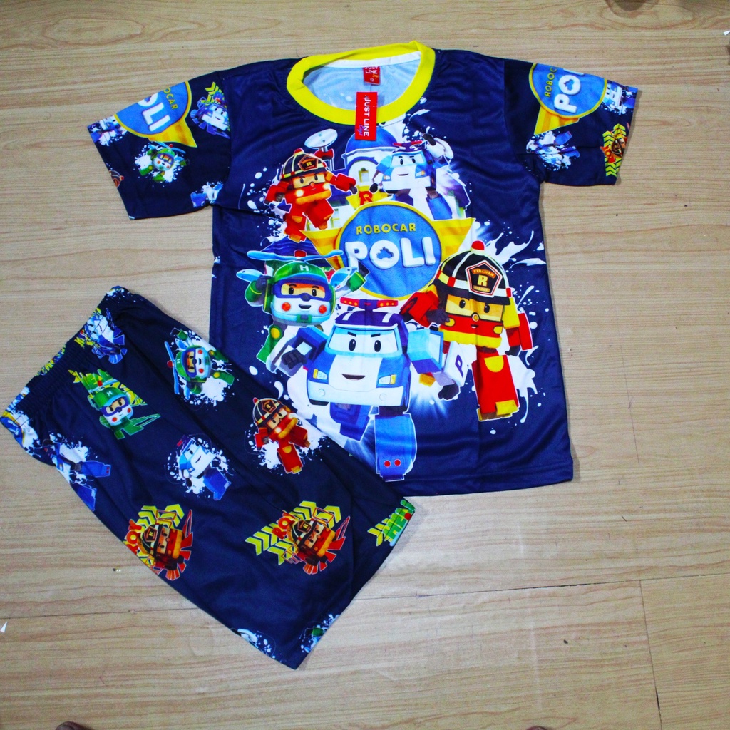 Setelan baju anak laki laki full print setelan robocar poly