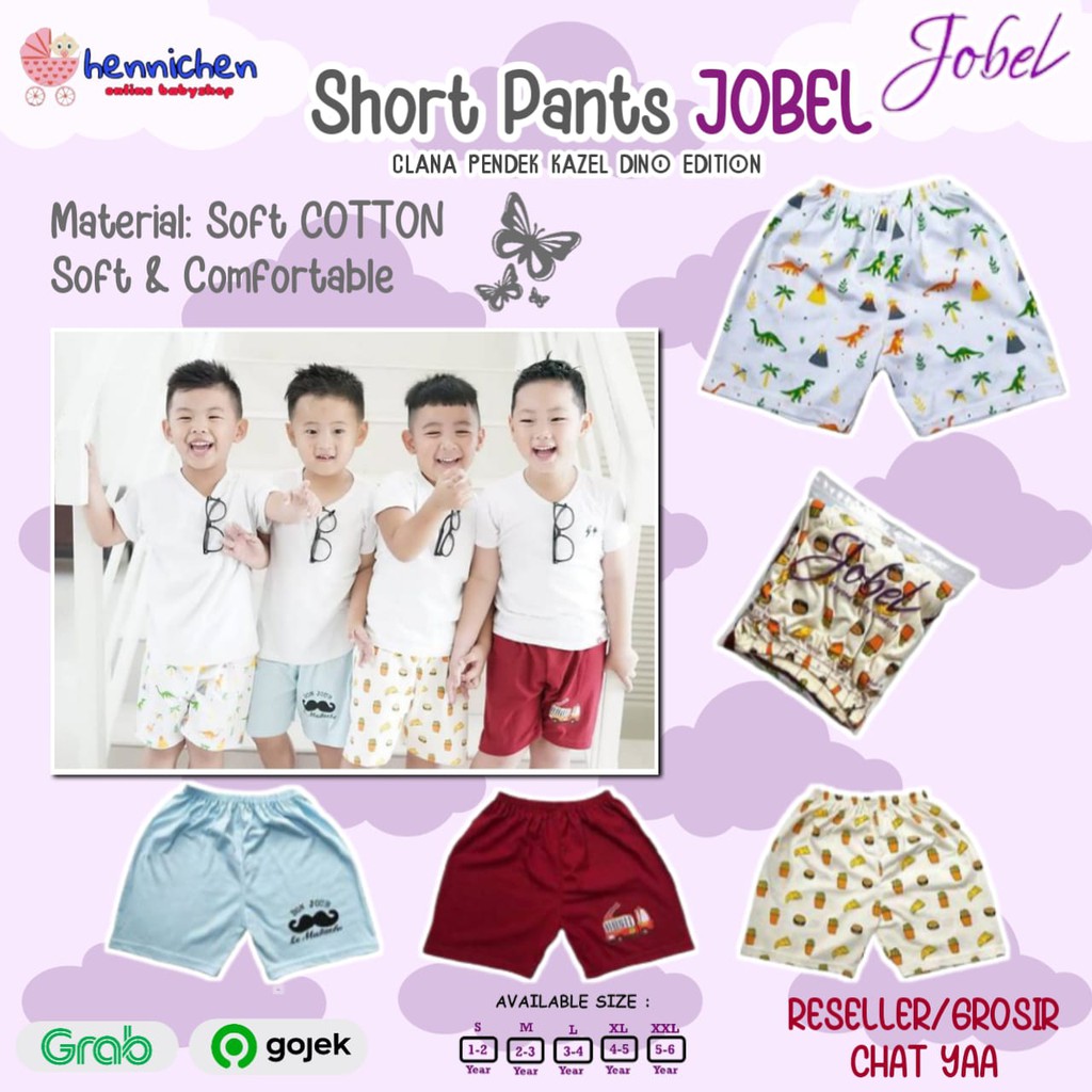 PROMO MURAH ISI 4 Pcs JOBEL SHORTS - CELANA PENDEK KAZEL DINO / HIPPO / STRAWBERRY / BALLOON EDITION 0-6 Tahun