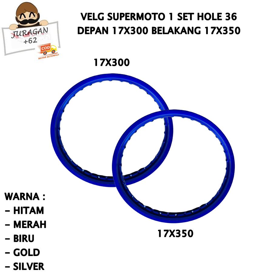 VELG SET SUPERMOTO RING 17 300 350 17x300 17x350 HOLE 36 PELEK VELEG SUPER MOTO 17-300 17-350 KLX DTRACKER D TRACKER CRF WR