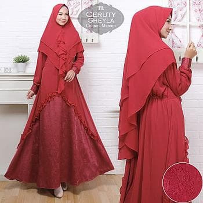 [Syari Ceruty Sheyla Maron TL] Gamis wanita ceruty babydoll maroon